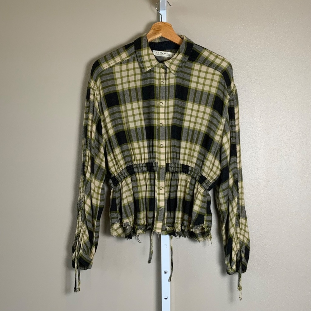 Free People We The Free Pacific Dawn Plaid Peplum Snap Buttonwdown - Picture 9 of 16